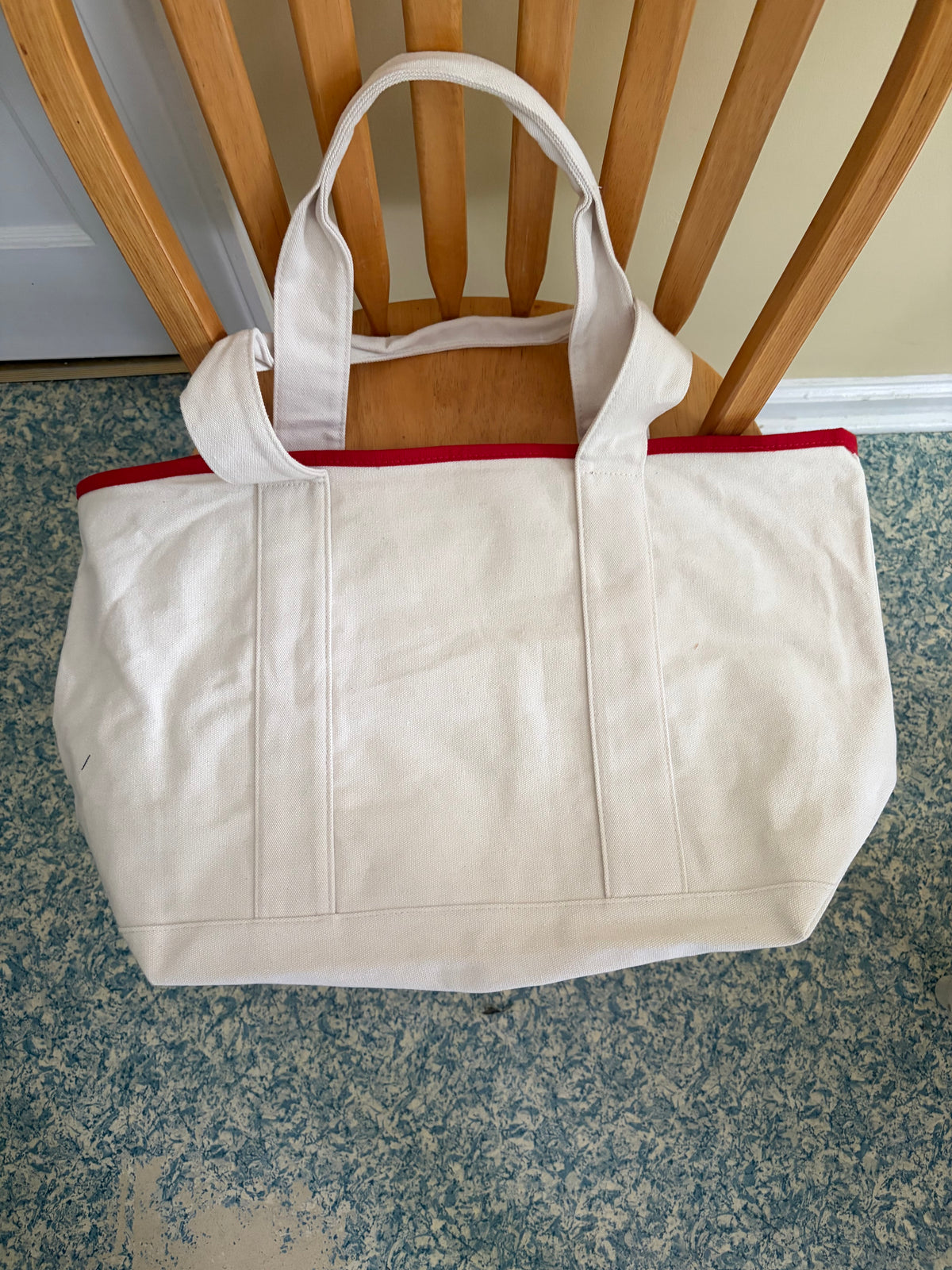 Costco Wholesale Large Canvas Tote Bag – White with Red Trim, Reusable Grocery & Everyday Carry Bag