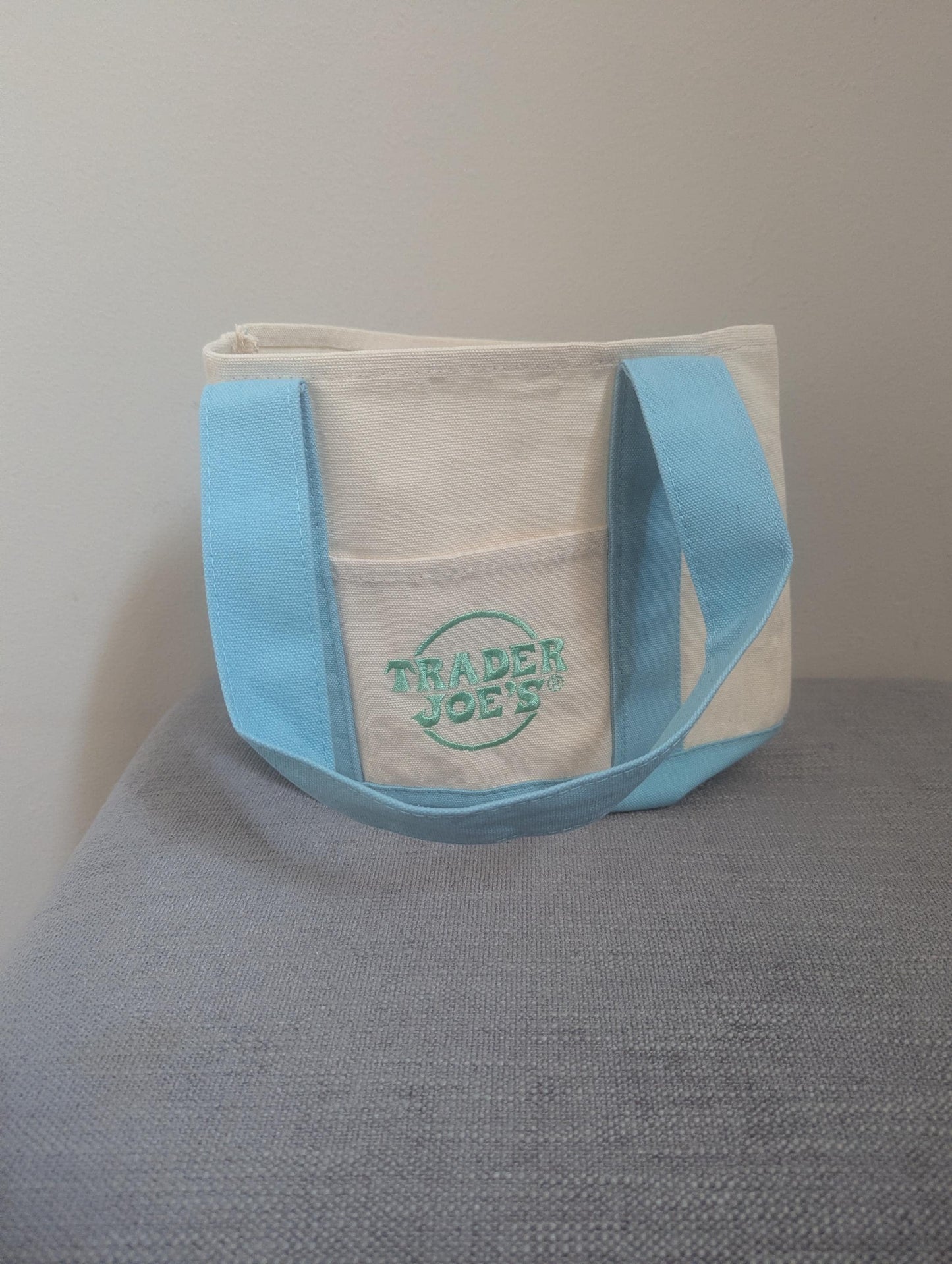 Limited Edition! Trader Joe's Mini Pastel Canvas Tote Bag (Baby Blue)