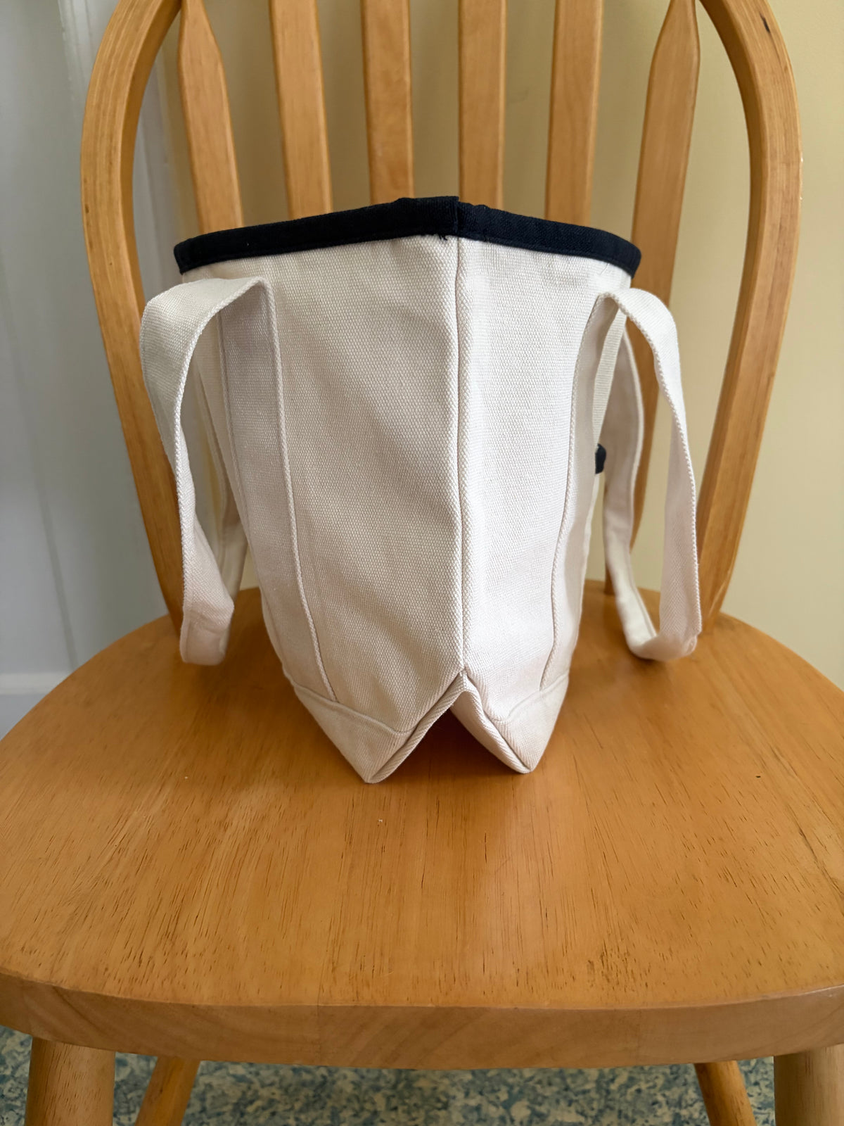 Costco Wholesale Mini Canvas Tote Bag – White with Navy Trim, Reusable Grocery & Everyday Carry Bag