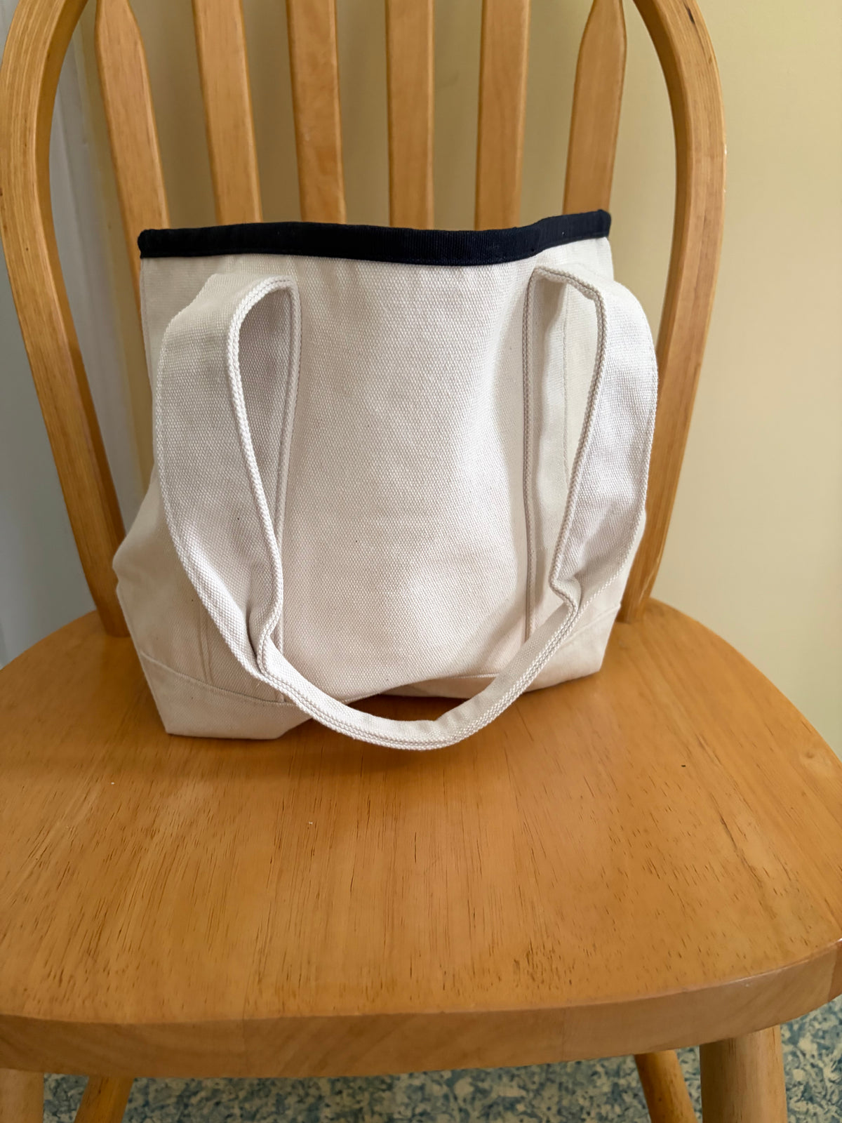 Costco Wholesale Mini Canvas Tote Bag – White with Navy Trim, Reusable Grocery & Everyday Carry Bag