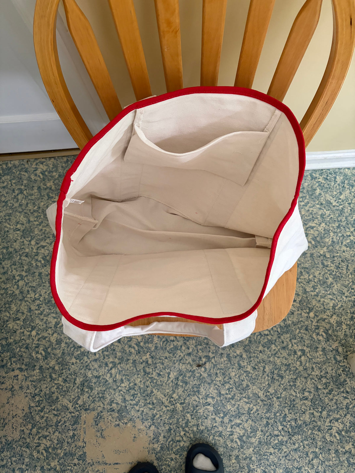 Costco Wholesale Large Canvas Tote Bag – White with Red Trim, Reusable Grocery & Everyday Carry Bag