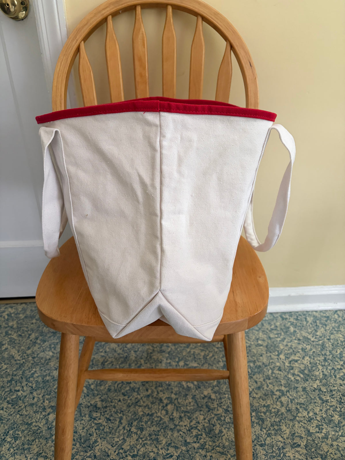 Costco Wholesale Large Canvas Tote Bag – White with Red Trim, Reusable Grocery & Everyday Carry Bag