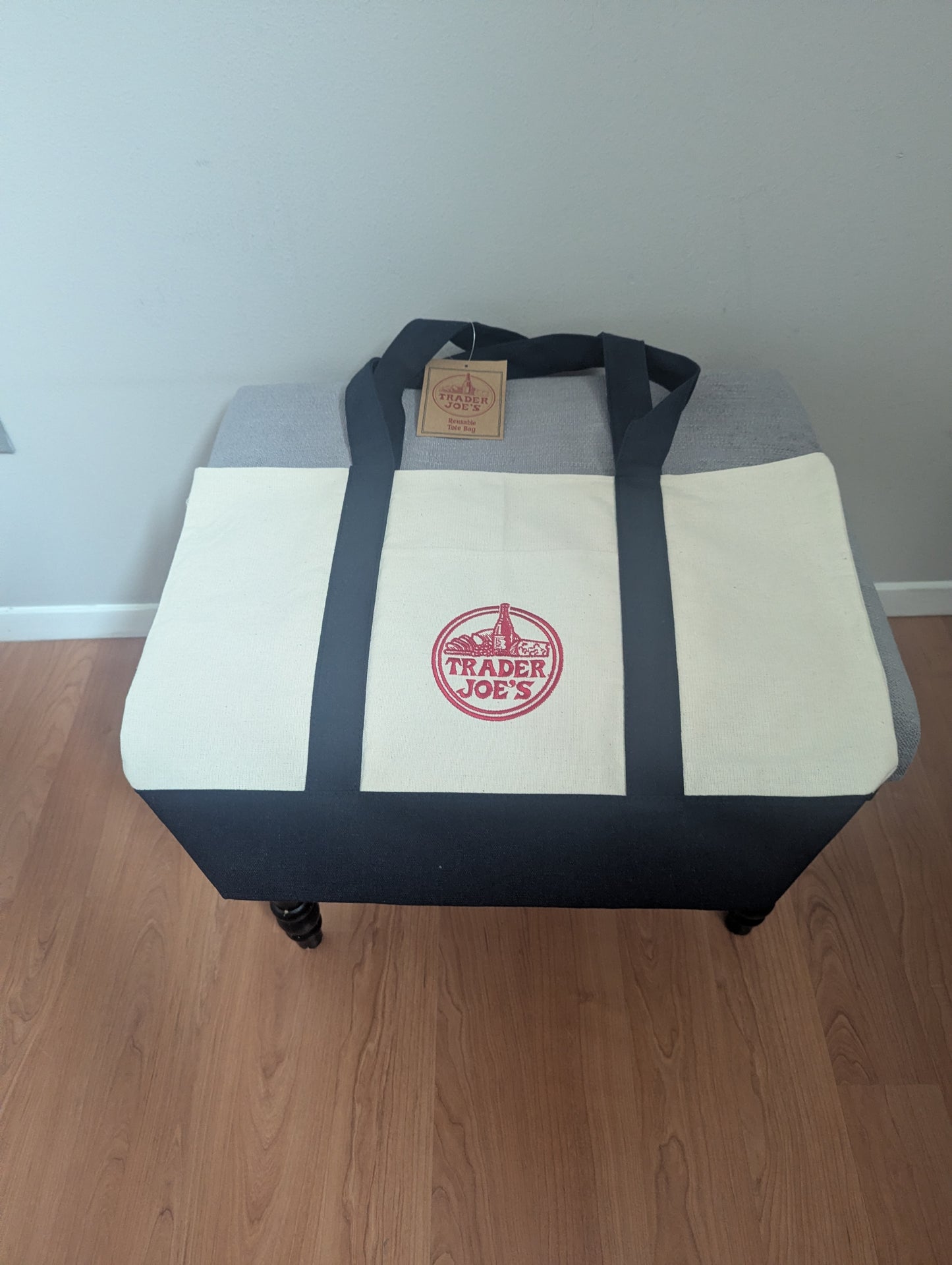 Trader Joe's Large Canvas Tote Bag (Cream & Navy)