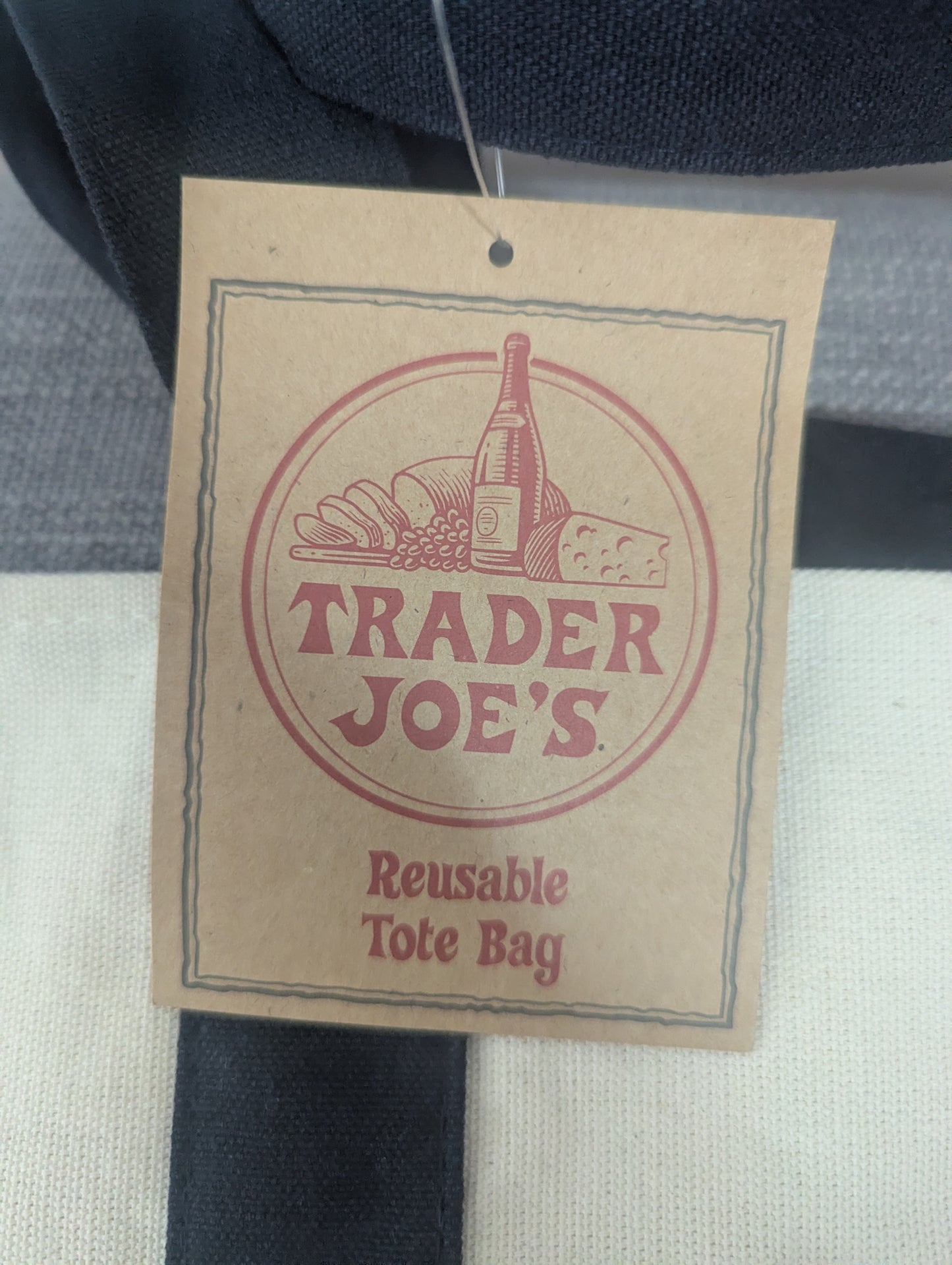 Trader Joe's Large Canvas Tote Bag (Cream & Navy)