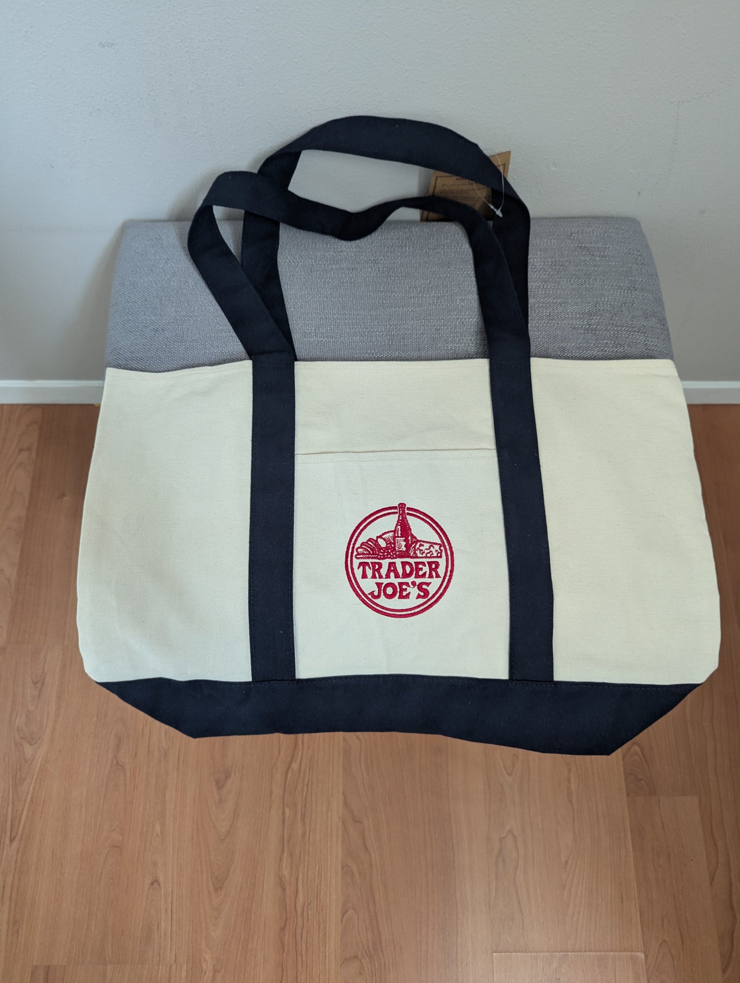 Trader Joe's Large Canvas Tote Bag (Cream & Navy)
