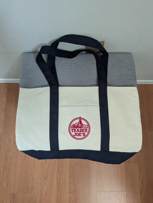 Trader Joe's Large Canvas Tote Bag (Cream & Navy)