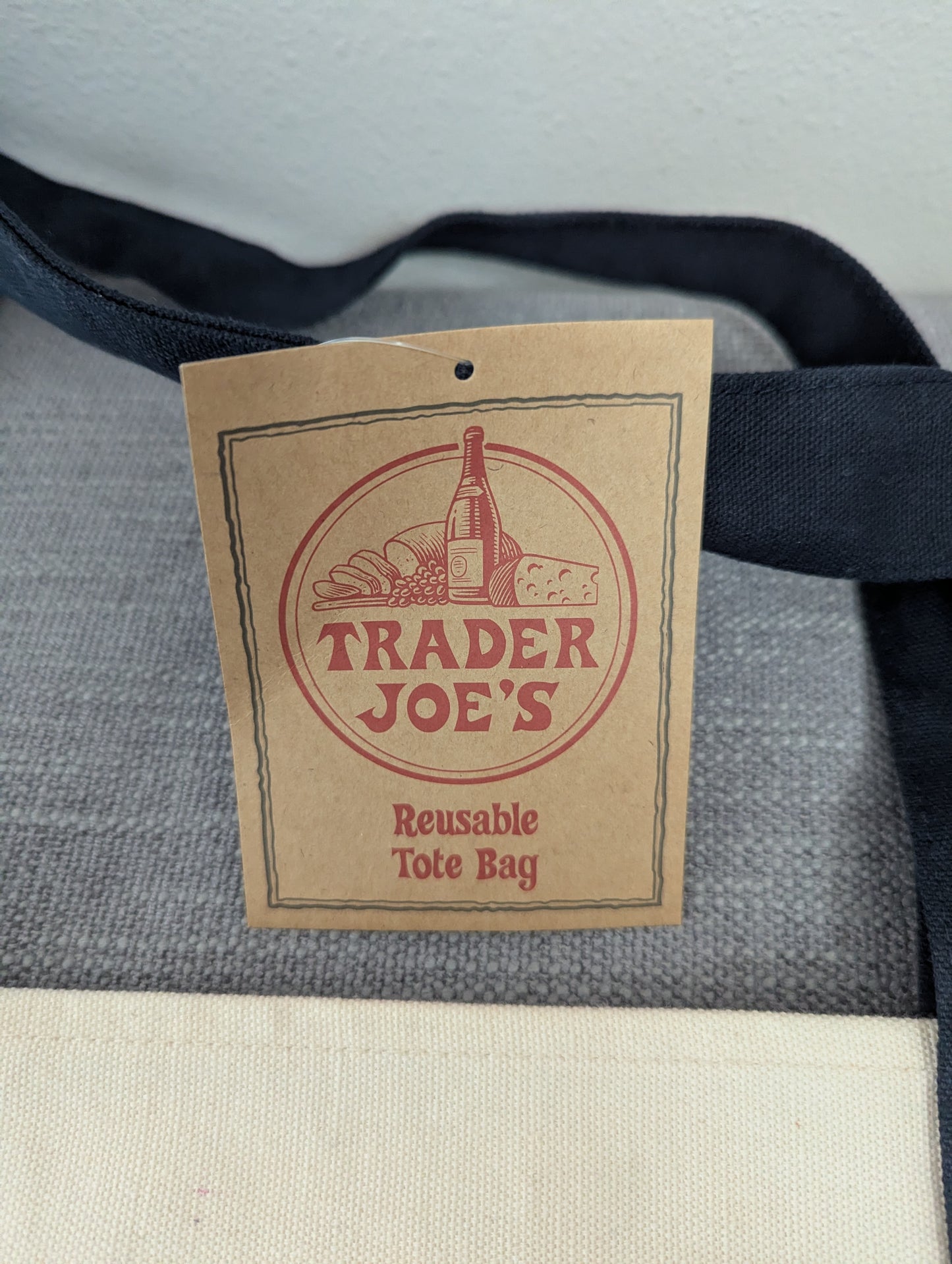 Trader Joe's Large Canvas Tote Bag (Cream & Navy)