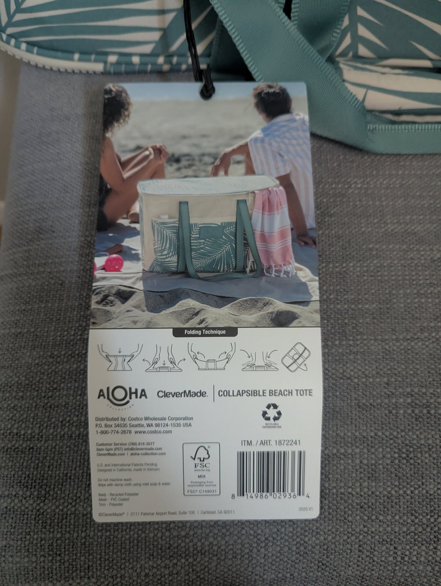 Aloha x CleverMade Collapsible Teal Beach Tote – Oversized Water-Resistant Summer Bag