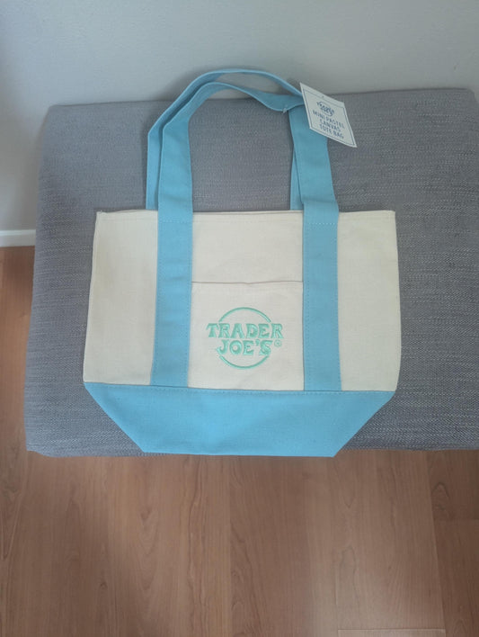 Limited Edition! Trader Joe's Mini Pastel Canvas Tote Bag (Baby Blue)