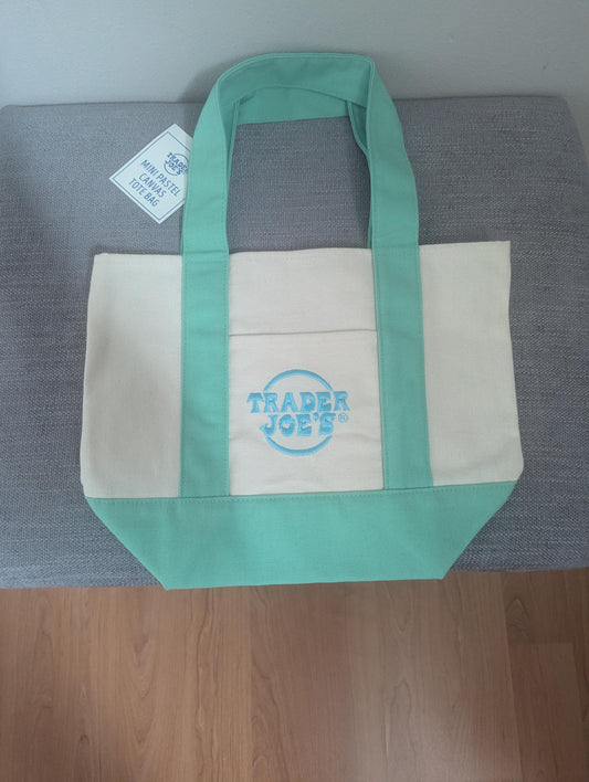 Limited Edition! Trader Joe's Mini Pastel Canvas Tote Bag (Mint Green)