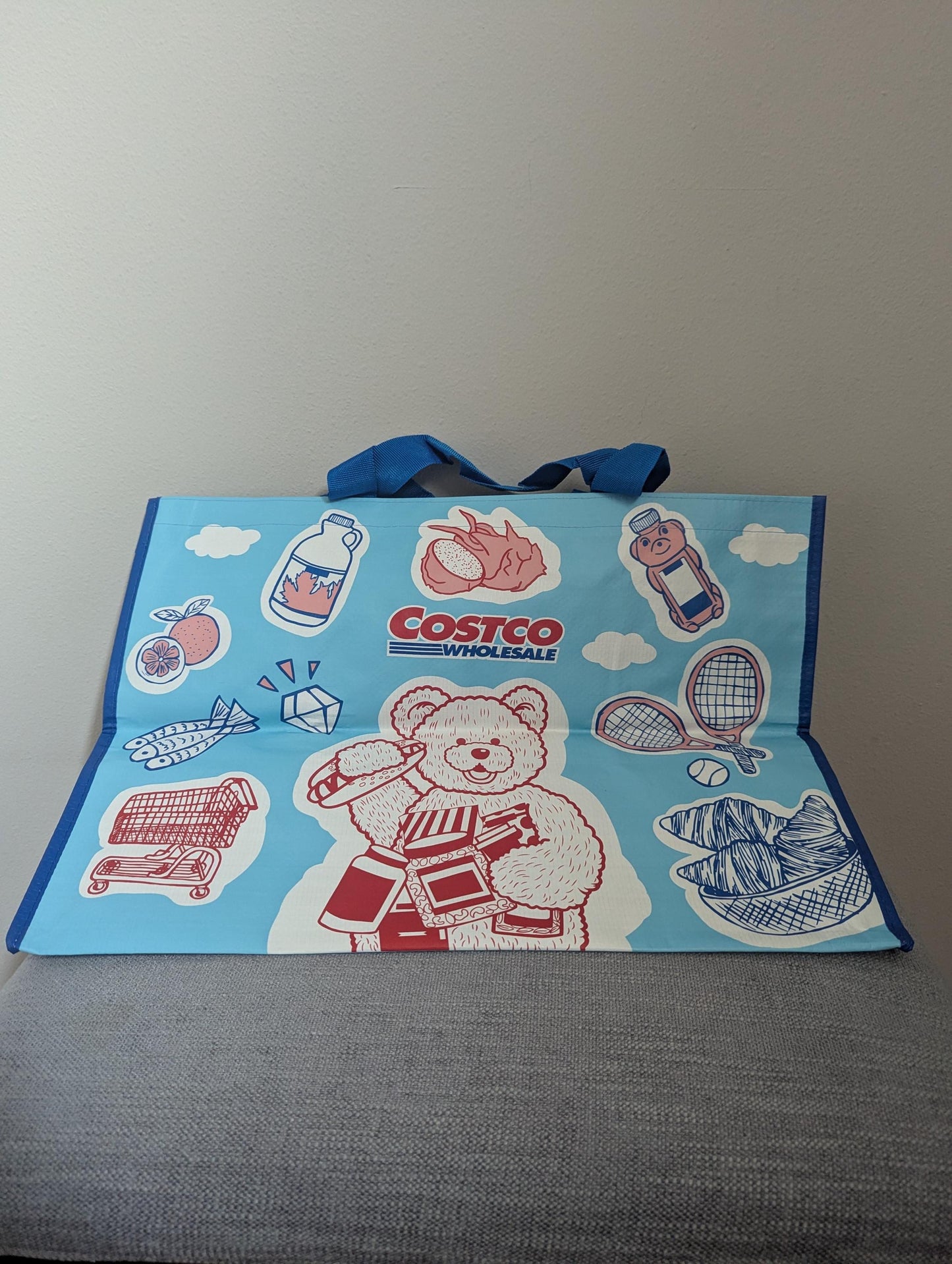 Limited Edition! Costco Teddy Bear Reusable Heavy Duty Tote (Blue)