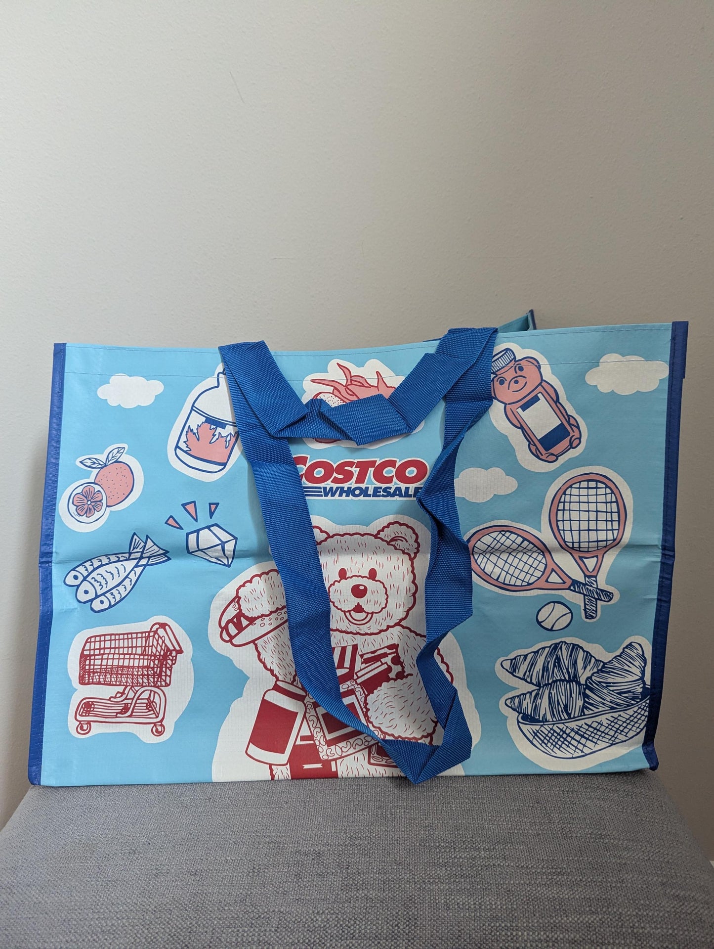 Limited Edition! Costco Teddy Bear Reusable Heavy Duty Tote (Blue)