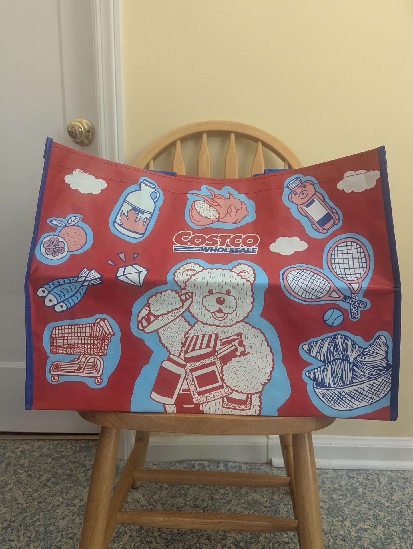 Limited Edition! Costco Teddy Bear Reusable Heavy Duty Tote (Red)